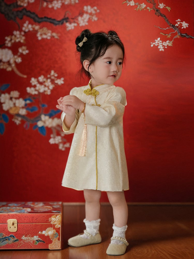 Girls' Dress Spring Long-Sleeved Chinese Style Retro Improved Cheongsam One-Year-Old Clothing Baby Girl Birthday Princess Dress - Image 5
