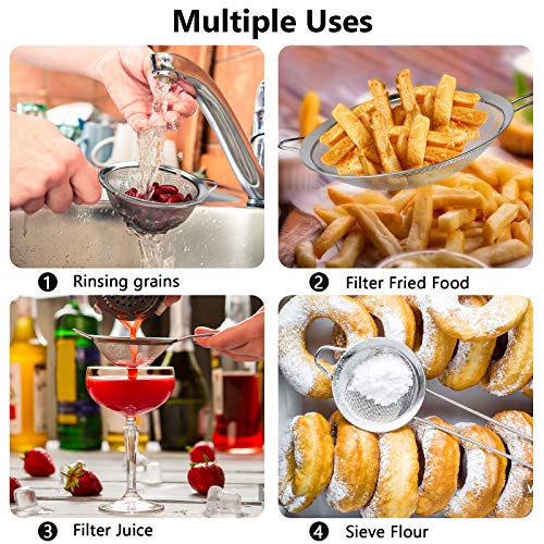 YLYL 3Pcs Super Wire Extra Fine Mesh Strainer with Handle, Small Medium Large Size Sifter Metal Strainer Set, Stainless Steel Sieve Fine Mesh Strainers for Kitchen Rice Juice Quinoa Food Flour Baking YLYL - Image 4