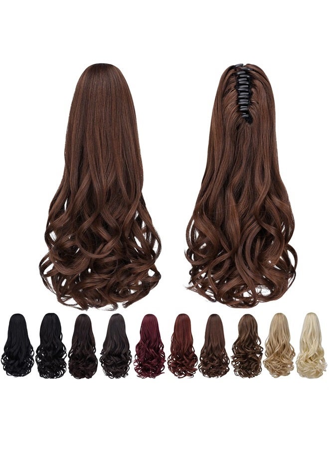 SYXLCYGG Brown Ponytail Clip,SYXLCYGG Clip Claw Pony tail 16" Wavy 4.5 OZ Synthetic Like Real Hair Fake Hair pieces For Women Easy To Use Fluffy¬ Tangled - Image 1