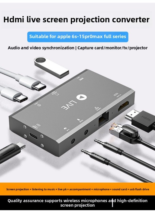 Generic - Applicable To For Apple For Iphone Mobile Phone Live Converter Lightning Expansion Dock Acquisition Card HDMI Screen Network-Color:Suitable For Apple (supreme Model) Live Broadcast Converter - Image 1