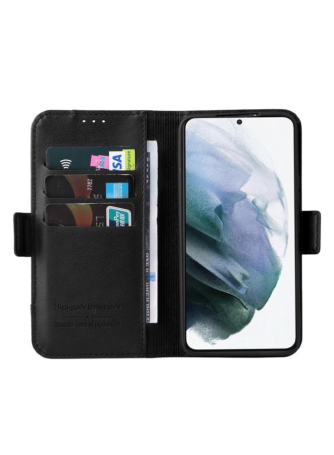 S-TOP Case For Samsung Galaxy S22 5G Dual Buckle Card Wallet Calf Leather Phone Case - Image 4