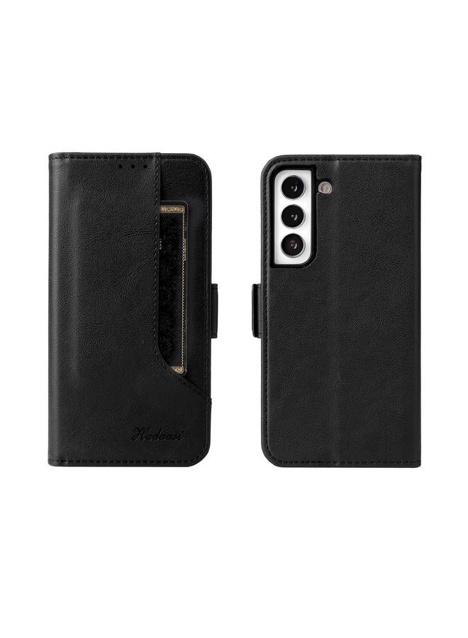 S-TOP Case For Samsung Galaxy S22 5G Dual Buckle Card Wallet Calf Leather Phone Case - Image 1
