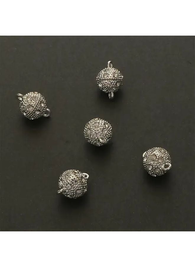 5 أزواج من مشابك مغناطيسية مستديرة مقاس 12 مم مع charms مرصعة بالراينستون فضي لصنع المجوهرات يدويًا - Image 3