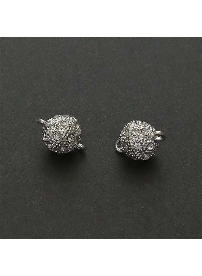 5 أزواج من مشابك مغناطيسية مستديرة مقاس 12 مم مع charms مرصعة بالراينستون فضي لصنع المجوهرات يدويًا - Image 2