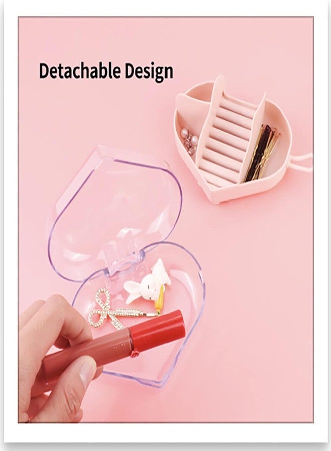 Hidak Heart Shape Small Portable Travel Jewelry Storage Box Organizer Holder Case for Earrings Necklaces Bracelets Rings Acrylic Transparent Jewelry Box Gift For Women & Girls (Pink) - Image 3
