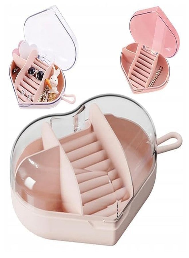 Hidak Heart Shape Small Portable Travel Jewelry Storage Box Organizer Holder Case for Earrings Necklaces Bracelets Rings Acrylic Transparent Jewelry Box Gift For Women & Girls (Pink) - Image 1