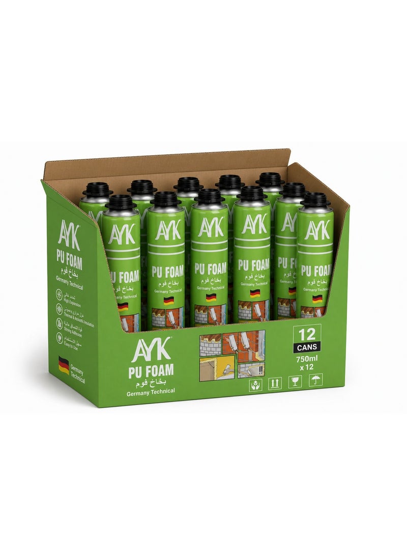 AYK 12 Cans of 750ml PU Foam Spray for Filling Gaps Holes and Cracks Shake Well for 1 Minute Before Use - Image 4