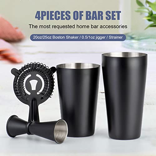 JNWINOG Cocktail Shaker Set 4-Piece Boston Shaker Kit with 20oz/25oz Shaker,Strainerand 0.5/1oz Double JiggerBar Set for Home Drink Mixer Bartendiing (Matte Black, 20oz/25oz) - Image 5