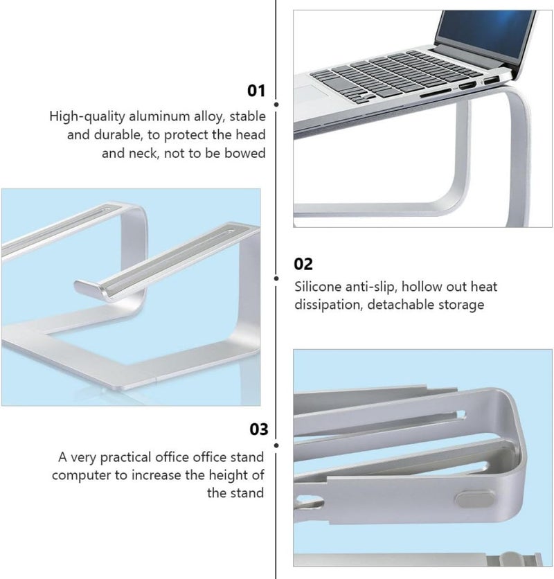 Aluminum Laptop Stand with Adjustable Height and Detachable Design, Ventilated Computer Cooling Rack for Desktops, Anti-Slip Silver Notebook Holder Suitable for Office and Home Use - Image 5