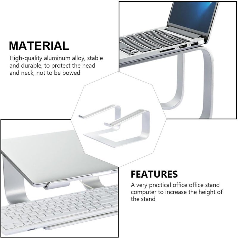 Aluminum Laptop Stand with Adjustable Height and Detachable Design, Ventilated Computer Cooling Rack for Desktops, Anti-Slip Silver Notebook Holder Suitable for Office and Home Use - Image 3