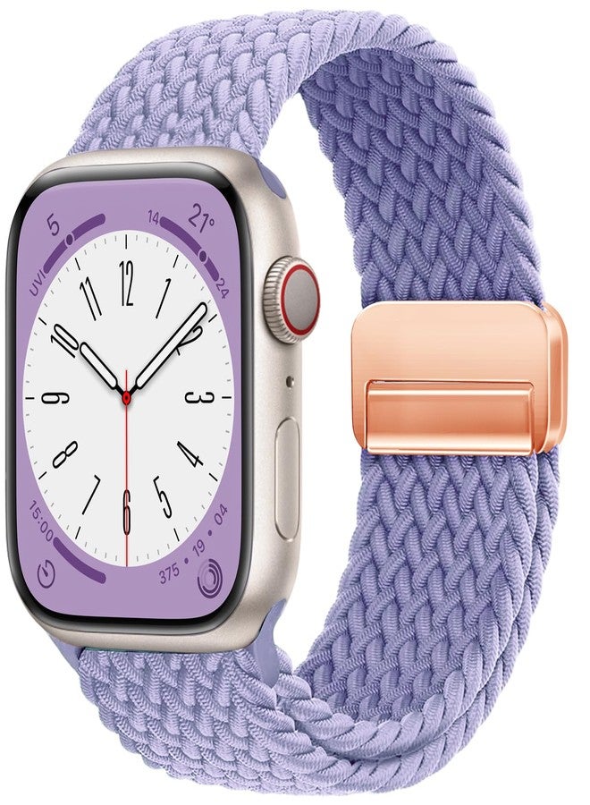 سوار OMECKY المغناطيسي المضفر ذو الحلقة الواحدة متوافق مع ساعات Apple Watch Series 9 و8 و7 و6 و5 و4 و3 بمقاسات 38 مم و40 مم و41 مم للرجال والنساء، حزام رياضي مرن من النايلون لساعة iWatch SE، لون لافندر - Image 1