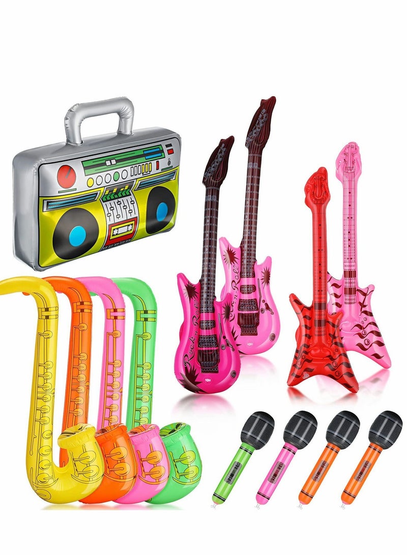 NIBEMINENT Inflatable Instruments Rock Star Toy Set Include Guitar Bass Saxophone Microphone Radio Balloons Props for 80s 90s Musical Themed Party, Random Color - Image 1
