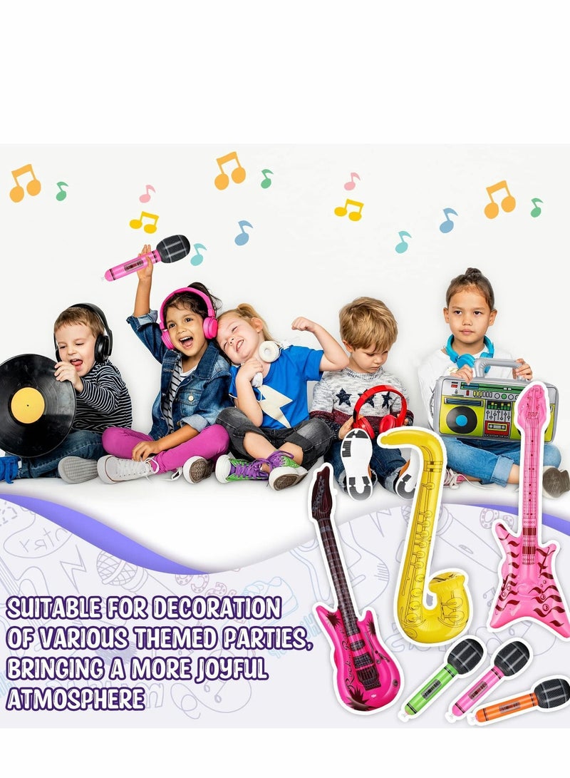 NIBEMINENT Inflatable Instruments Rock Star Toy Set Include Guitar Bass Saxophone Microphone Radio Balloons Props for 80s 90s Musical Themed Party, Random Color - Image 2