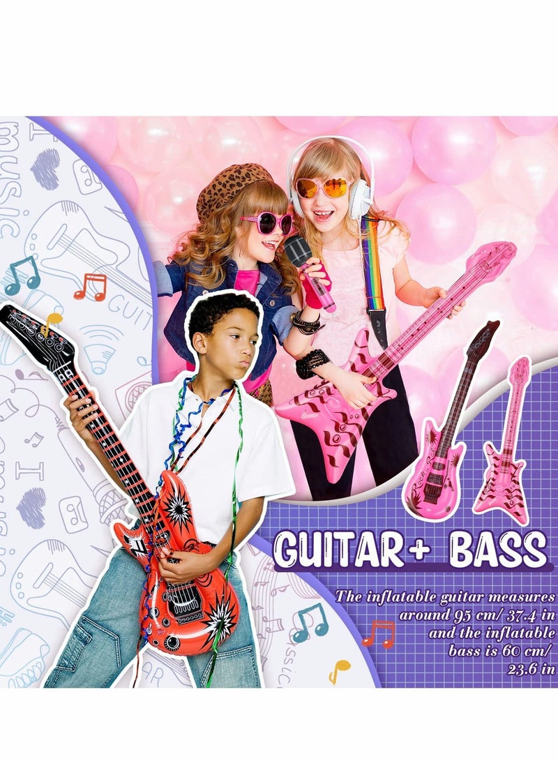 NIBEMINENT Inflatable Instruments Rock Star Toy Set Include Guitar Bass Saxophone Microphone Radio Balloons Props for 80s 90s Musical Themed Party, Random Color - Image 3