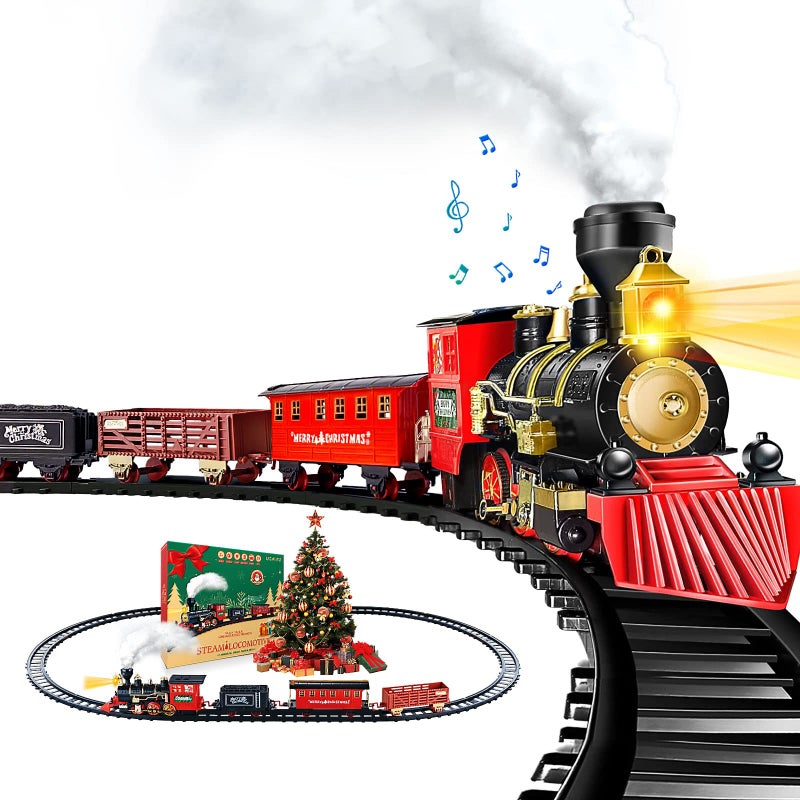 OCHIDO Train Set Christmas Train Sets for Under The Tree Electric Train Toy Gift for Boys Girls with Railway KitsCargo Cars TracksLightSmokes Soundfor 3 4 5 6 7 8 Year Old Kids