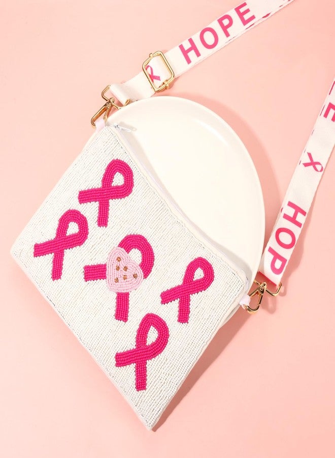 سيالكسهيني حقيبة يد نسائية للتوعية بسرطان الثدي، مزينة بشريط وردي مطرز، حقيبة كتف كروسبودي، إكسسوارات وهدايا للتوعية بسرطان الثدي (النمط أ) - Image 3