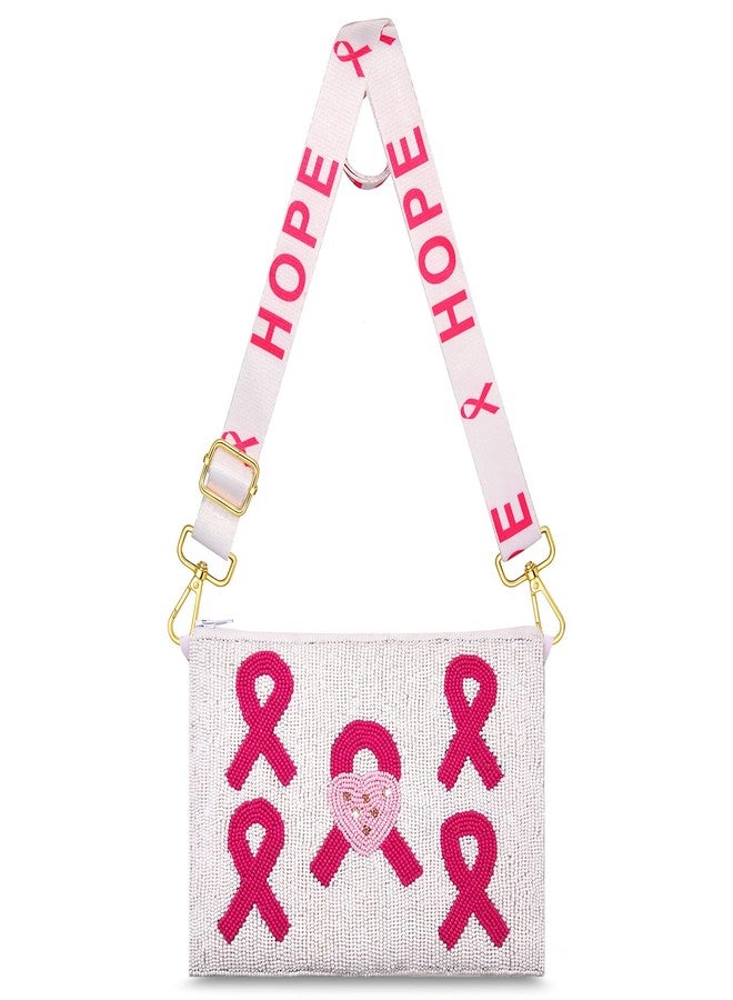 سيالكسهيني حقيبة يد نسائية للتوعية بسرطان الثدي، مزينة بشريط وردي مطرز، حقيبة كتف كروسبودي، إكسسوارات وهدايا للتوعية بسرطان الثدي (النمط أ) - Image 1