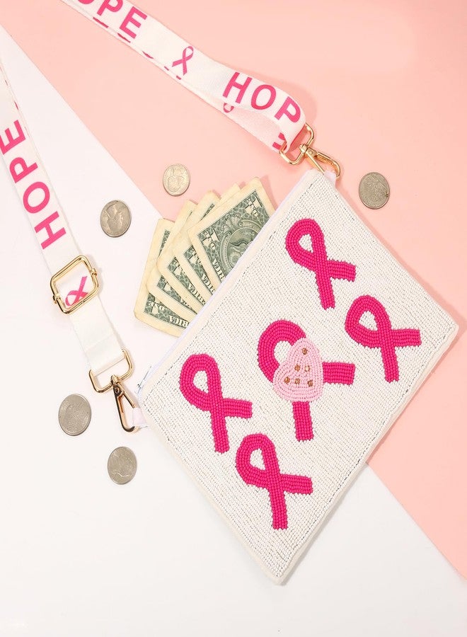 سيالكسهيني حقيبة يد نسائية للتوعية بسرطان الثدي، مزينة بشريط وردي مطرز، حقيبة كتف كروسبودي، إكسسوارات وهدايا للتوعية بسرطان الثدي (النمط أ) - Image 2