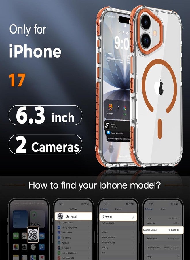 DEERLAMN جراب DEERLAMN المغناطيسي القوي لهاتف iPhone 17 مقاس 6.3 بوصة، [متوافق مع Magsafe] [حماية من السقوط بمعايير عسكرية] غطاء هاتف شفاف رفيع مقاوم للصدمات - شفاف + برتقالي - Image 2