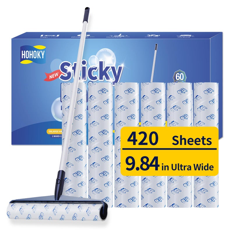 Floor Lint Rollers for Pet Hair Extra Sticky Mop，9.84in with 51.2in Long Handle Large Lint Remover Roller for Carpet Cleaner Cars, Clothing, and Pet Hair Picker from Floors - Image 1