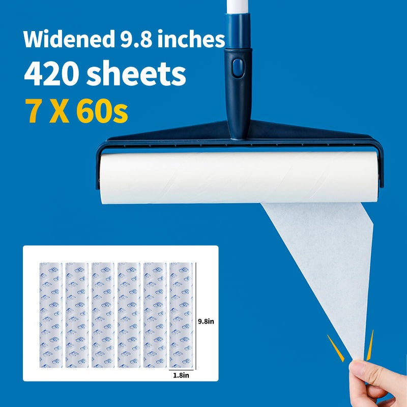 Floor Lint Rollers for Pet Hair Extra Sticky Mop，9.84in with 51.2in Long Handle Large Lint Remover Roller for Carpet Cleaner Cars, Clothing, and Pet Hair Picker from Floors - Image 2