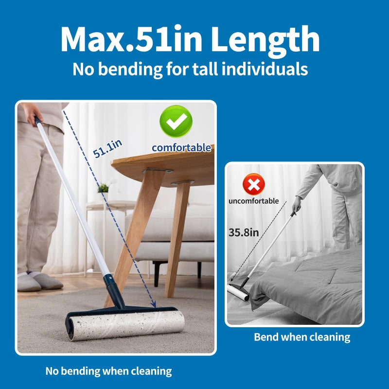 Floor Lint Rollers for Pet Hair Extra Sticky Mop，9.84in with 51.2in Long Handle Large Lint Remover Roller for Carpet Cleaner Cars, Clothing, and Pet Hair Picker from Floors - Image 4