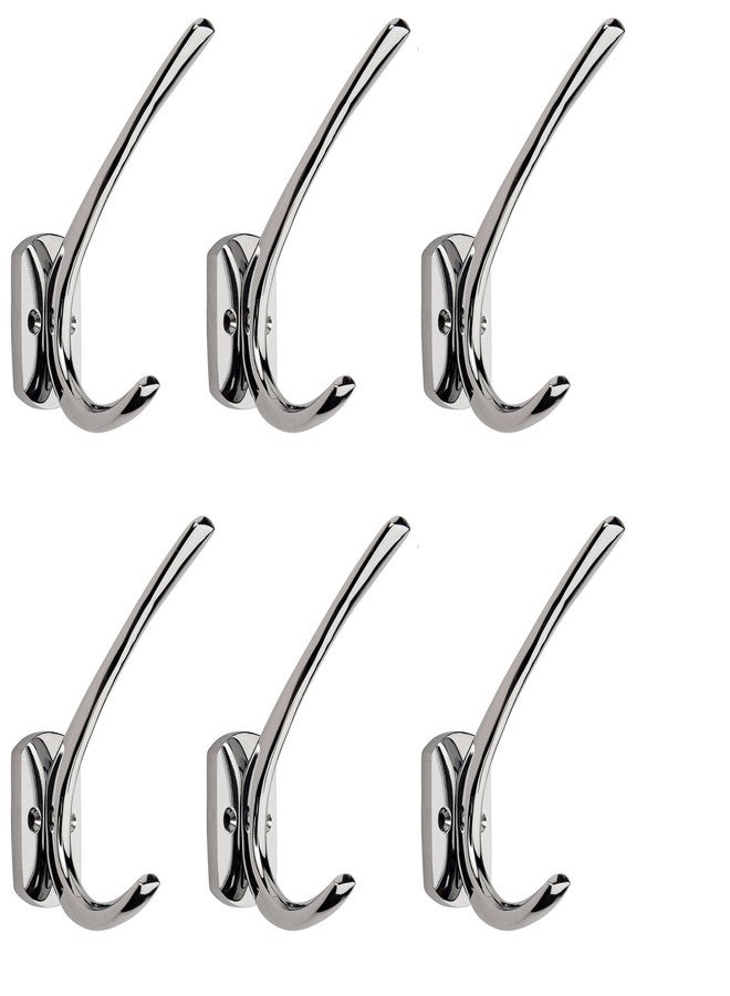 HOBKNOBS (Set of 6 Chrome Plated Wall/Wooden Mounted 105mm(H) Hook Hanger - White & Silver.. - Image 1