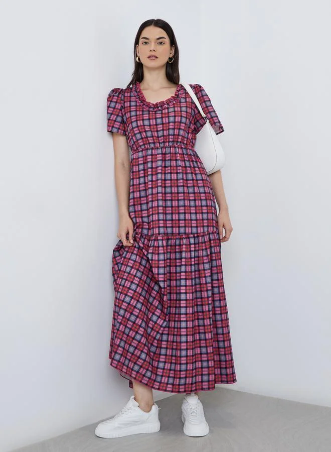 Take Two Take Two Checked Print A-Line Maxi Dress