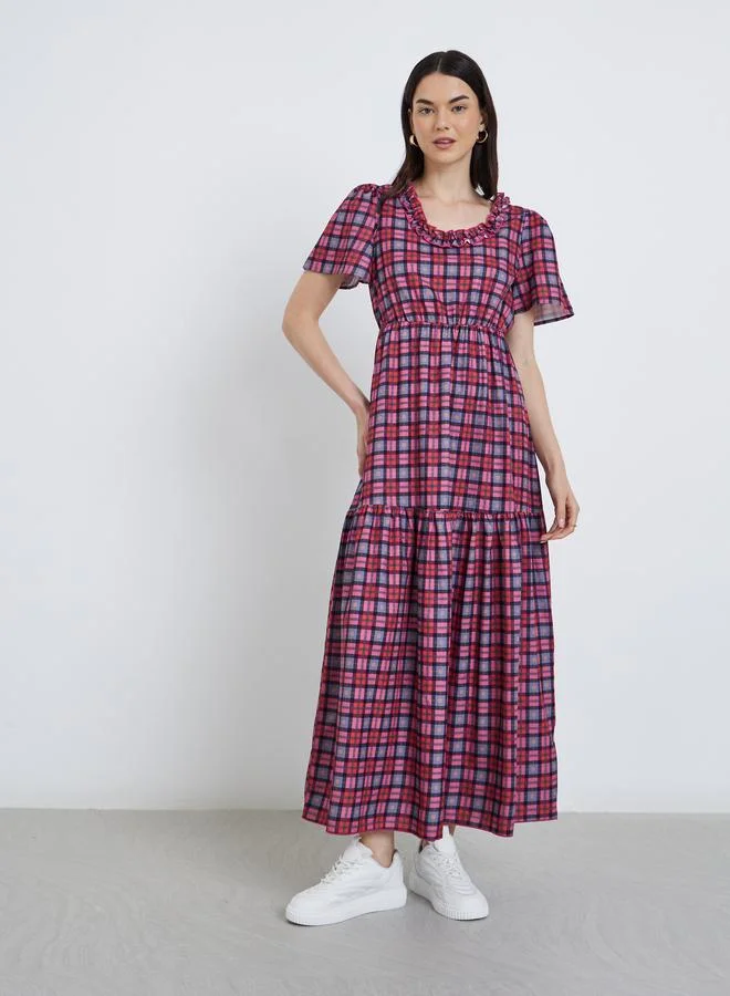 Take Two Take Two Checked Print A-Line Maxi Dress