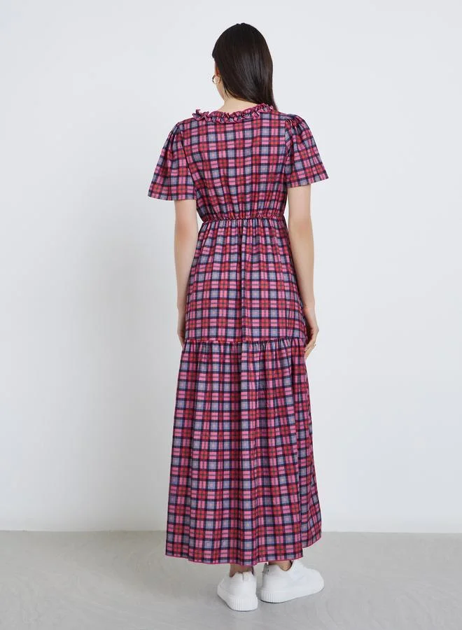 Take Two Take Two Checked Print A-Line Maxi Dress