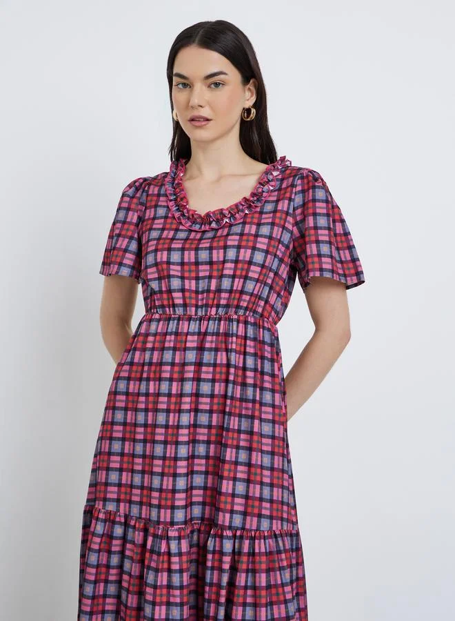 Take Two Take Two Checked Print A-Line Maxi Dress