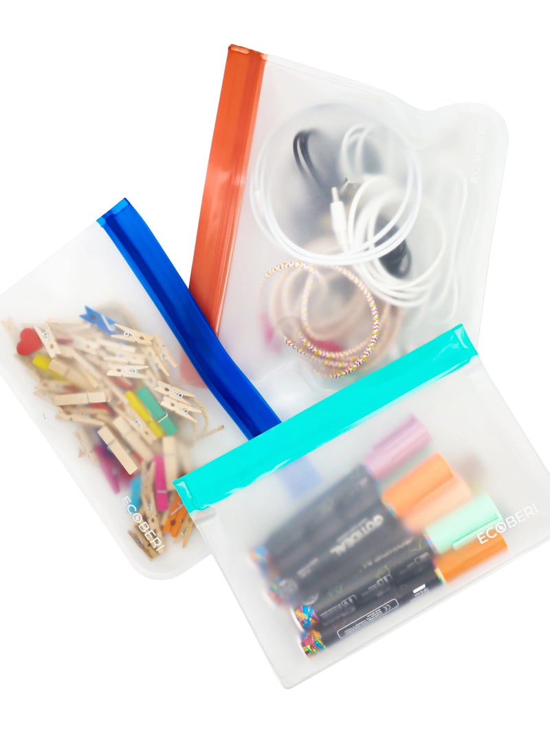BERAM Reusable Storage Bags, Standing Ziploc Containers, Dishwasher Safe, Leak Proof, BPA Free, PEVA Material, Freezer Safe Lunch and Sandwich Bags, Food Safe Picnic and Travel Bags