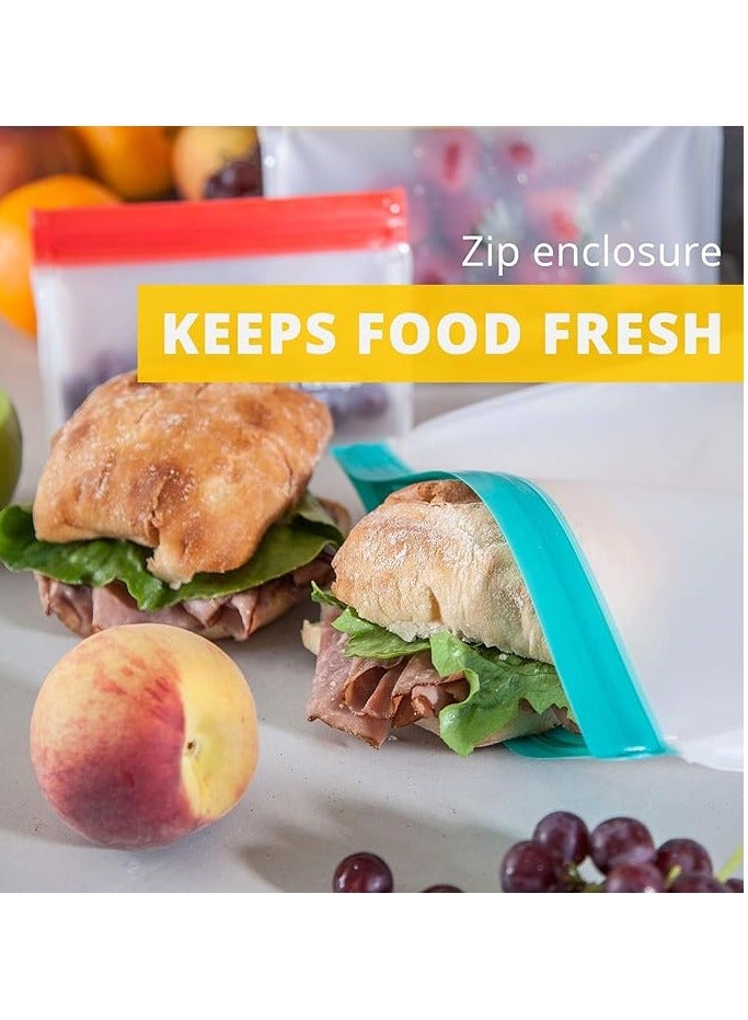 BERAM Reusable Storage Bags, Standing Ziploc Containers, Dishwasher Safe, Leak Proof, BPA Free, PEVA Material, Freezer Safe Lunch and Sandwich Bags, Food Safe Picnic and Travel Bags