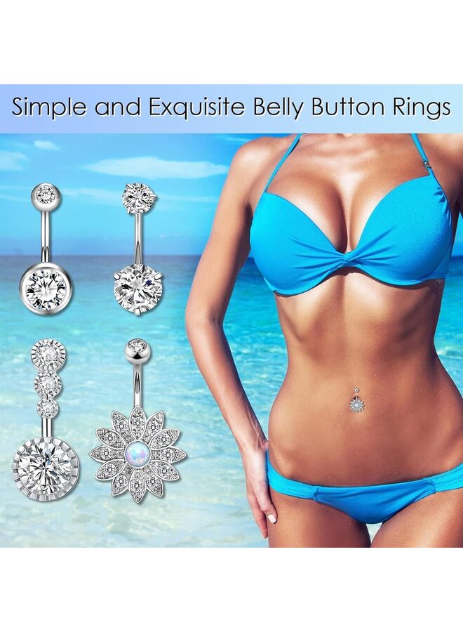 10pcs Silver Belly Button Ring Dangle Surgical Steel Belly Rings for Women Girls 14G Surgical Steel Belly Button Piercing Cute Navel Ring Belly Piercing Jewelry - Image 5