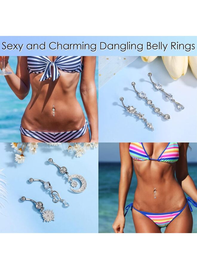 10pcs Silver Belly Button Ring Dangle Surgical Steel Belly Rings for Women Girls 14G Surgical Steel Belly Button Piercing Cute Navel Ring Belly Piercing Jewelry - Image 4