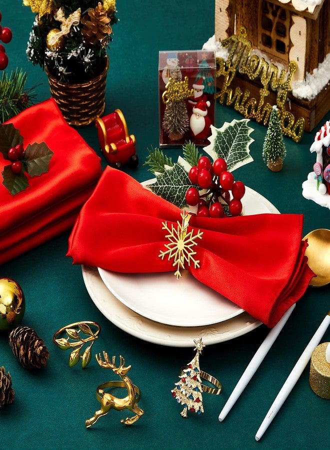 Suclain 24 Pcs Christmas Napkins and Ring Set, Include 12 Pieces Gold Napkin Rings with 12 Pieces Solid Color Washable Cloth Napkins for Christmas Dinners Parties Wedding Adornment Table Decoration - Image 4