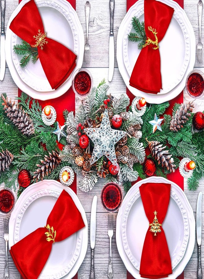Suclain 24 Pcs Christmas Napkins and Ring Set, Include 12 Pieces Gold Napkin Rings with 12 Pieces Solid Color Washable Cloth Napkins for Christmas Dinners Parties Wedding Adornment Table Decoration - Image 5