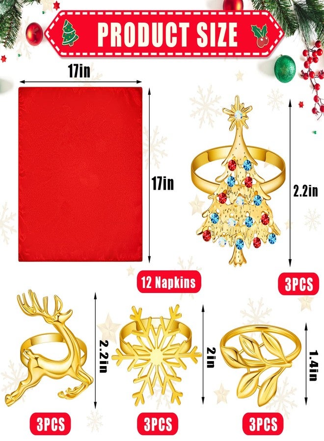 Suclain 24 Pcs Christmas Napkins and Ring Set, Include 12 Pieces Gold Napkin Rings with 12 Pieces Solid Color Washable Cloth Napkins for Christmas Dinners Parties Wedding Adornment Table Decoration - Image 2