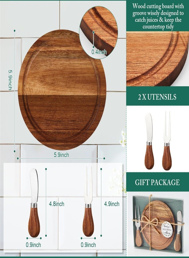 Maxcheck 1 Set Baby Shower Bridal Game Prizes for Winners Round Cheese Board Set Wood Mini Charcuterie Board with Knives and Forks Thank You Card with Gift Box for Guests Wedding (Acacia) - Image 2