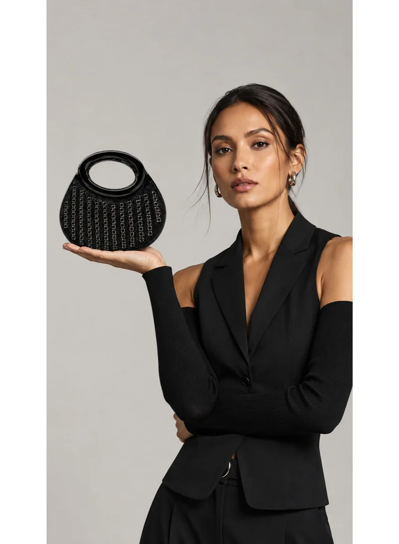Waf Women's Luxury Crystal Rhinestone Evening Clutch Bag – Elegant Party Handbag with Oval Handle for Wedding, Bridal, Engagement & Special Occasions
