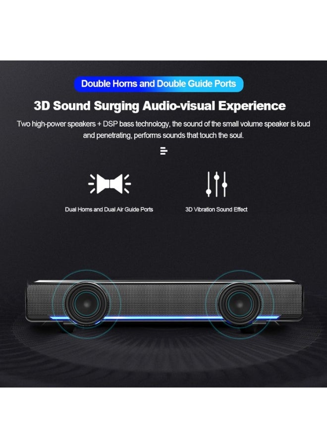 FunMay SADA V-196 USB Wired Computer Speaker Soundbar with Subwoofer, LED Light, 3.5mm Audio, Stereo Bass for PC, Laptop, TV, Smartphone, MP3/MP4  - Image 3