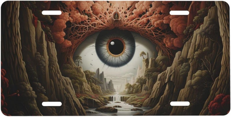 Abstract Eyes Vision Front License Plate for Women Men Funny Car License Plates with 4 Holes Aluminum Metal Novelty Vanity Tag Cover Rust-Proof Us Canada Car Decor Accessory 6 * 12 Inches 254 - Image 1