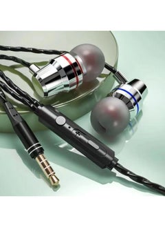 Red And Blue Ring Metal Headphones Universal Subwoofer In-ear Microphone Headphones For OPPOvivo Huawei Xiaomi Apple-Color:3.5 Interface Metal Silver Bag