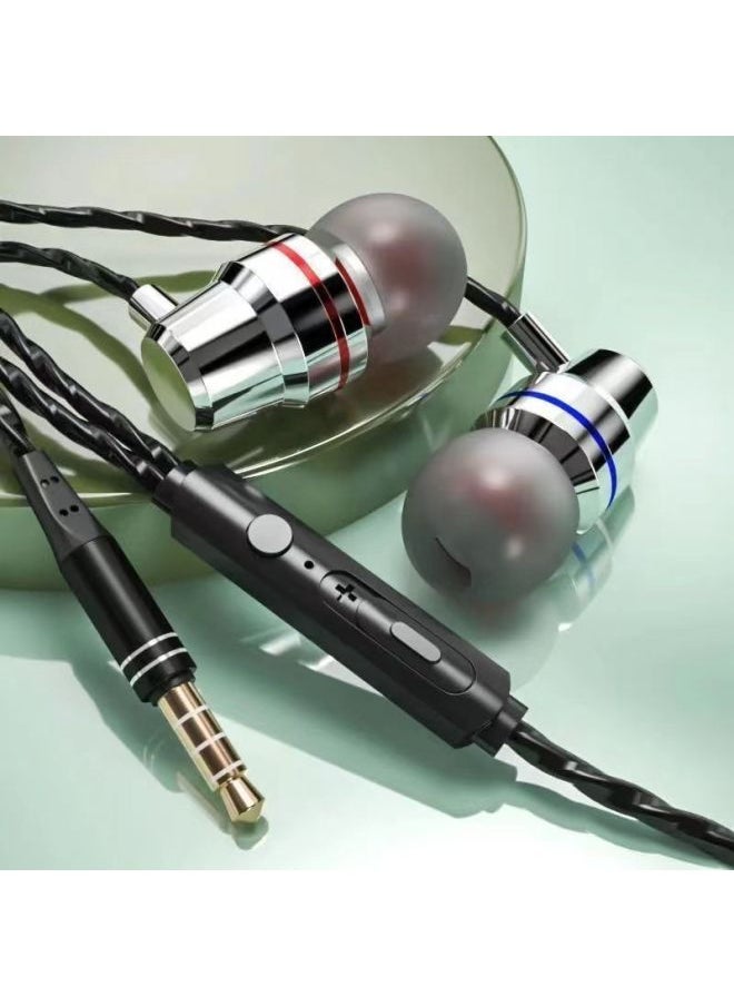 Generic - Red And Blue Ring Metal Headphones Universal Subwoofer In-ear Microphone Headphones For OPPOvivo Huawei Xiaomi Apple-Color:3.5 Interface Metal Silver Bag - Image 1
