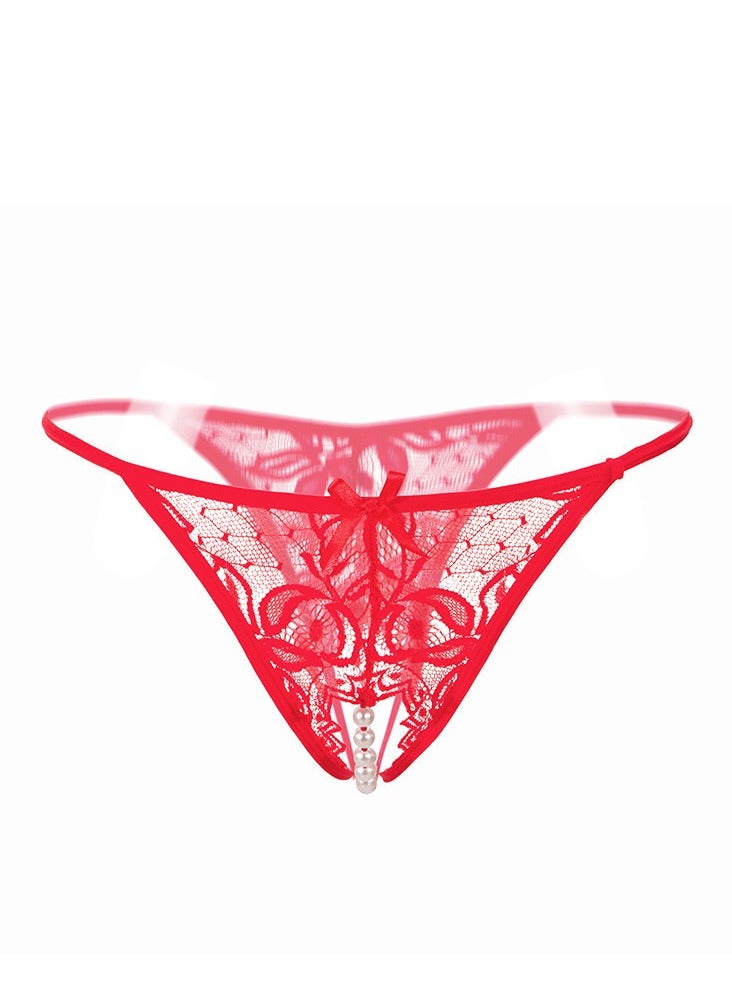 Women Floral Low Rise G-String Thong Panty Underwear Briefs With pearls - Image 1