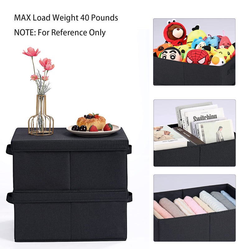 HOONEX Storage Bins with Lids for Organizing, Pack of 2, Storage Boxes with 2 Carrying Handles and Sturdy Heavy Cardboard, 16.5" L x 11.8" W x 7.5" H for Shoes, Books, Clothes, Black - Image 2