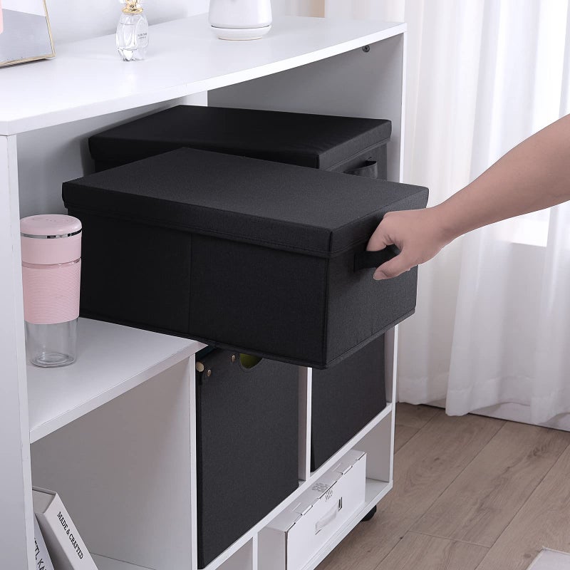 HOONEX Storage Bins with Lids for Organizing, Pack of 2, Storage Boxes with 2 Carrying Handles and Sturdy Heavy Cardboard, 16.5" L x 11.8" W x 7.5" H for Shoes, Books, Clothes, Black - Image 4