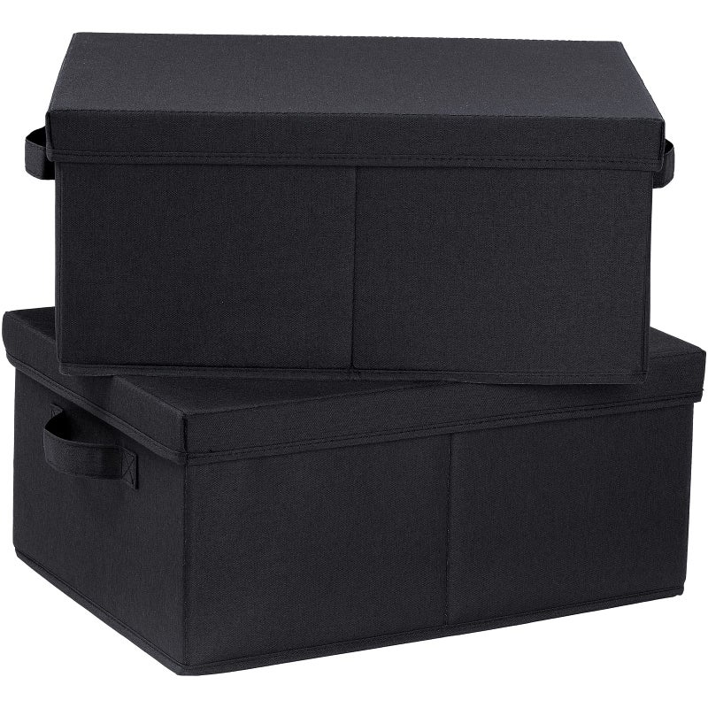 HOONEX Storage Bins with Lids for Organizing, Pack of 2, Storage Boxes with 2 Carrying Handles and Sturdy Heavy Cardboard, 16.5" L x 11.8" W x 7.5" H for Shoes, Books, Clothes, Black - Image 1