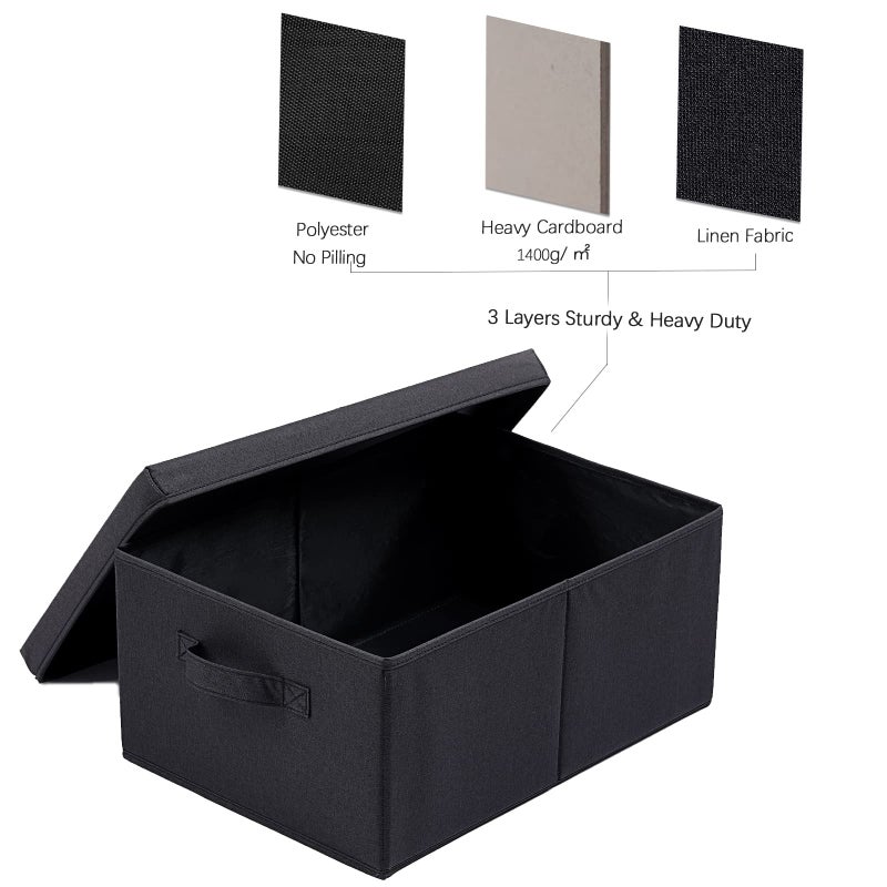 HOONEX Storage Bins with Lids for Organizing, Pack of 2, Storage Boxes with 2 Carrying Handles and Sturdy Heavy Cardboard, 16.5" L x 11.8" W x 7.5" H for Shoes, Books, Clothes, Black - Image 5