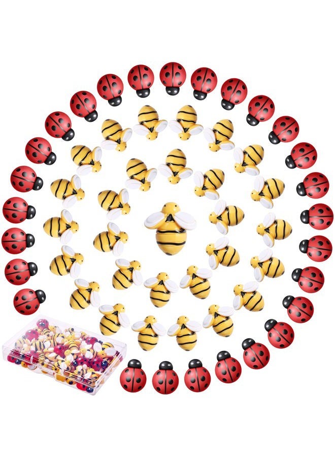 CCOZN 60 Pieces Tiny Resin Bees Ladybugs, 30 Pcs Resin Honey Bumblebees Embellishments 30 Pcs Garden Ladybugs Decors with Box Bee Decoration for DIY Crafts Wreath Scrapbooking, 0.75 Inch - Image 1
